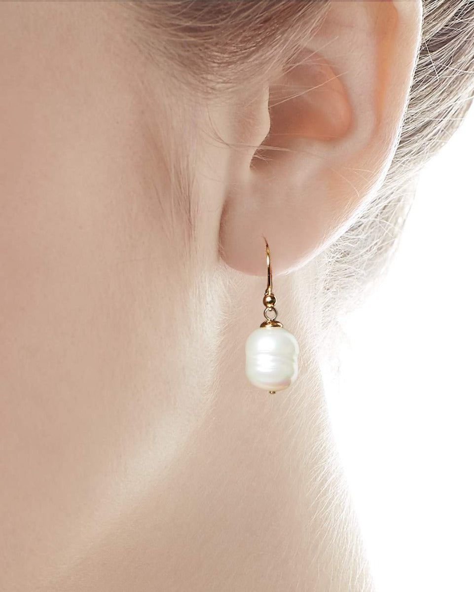 Pendientes Cortos Perla Barroca 12mm Dorados Ágora