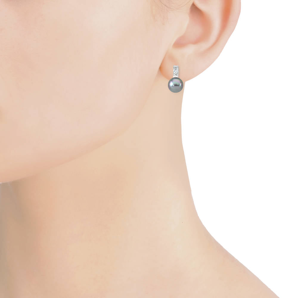 Pendientes Perla 8mm Gris y Circonita Selene