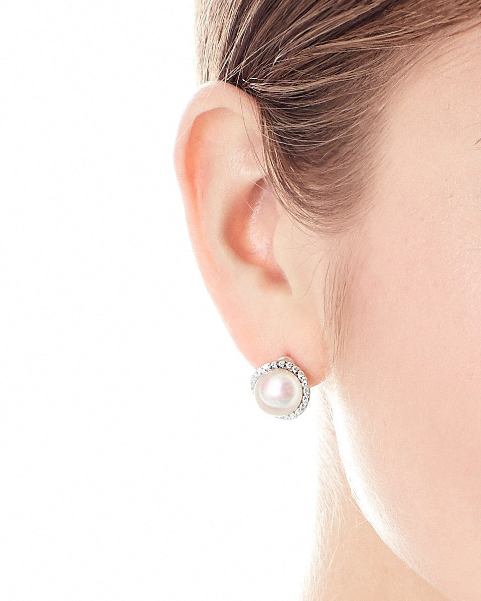 Pendientes de Botón Perla 10mm y Circonitas Exquisite