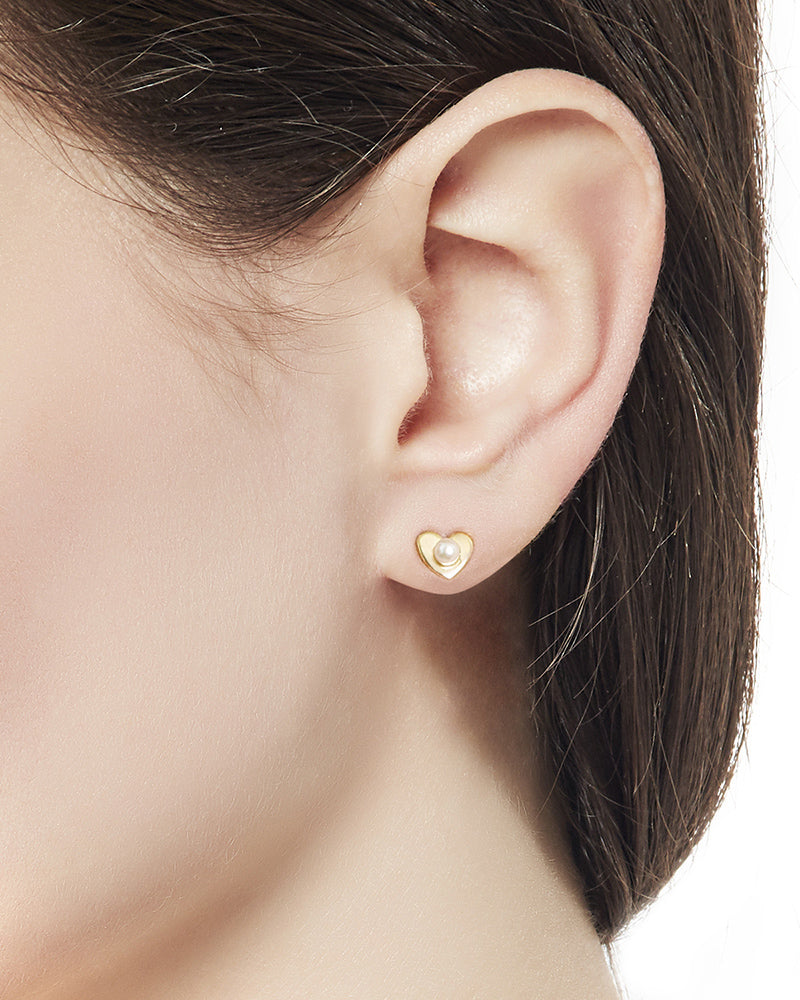 Heart and Pearl Earrings Golden Pure Love