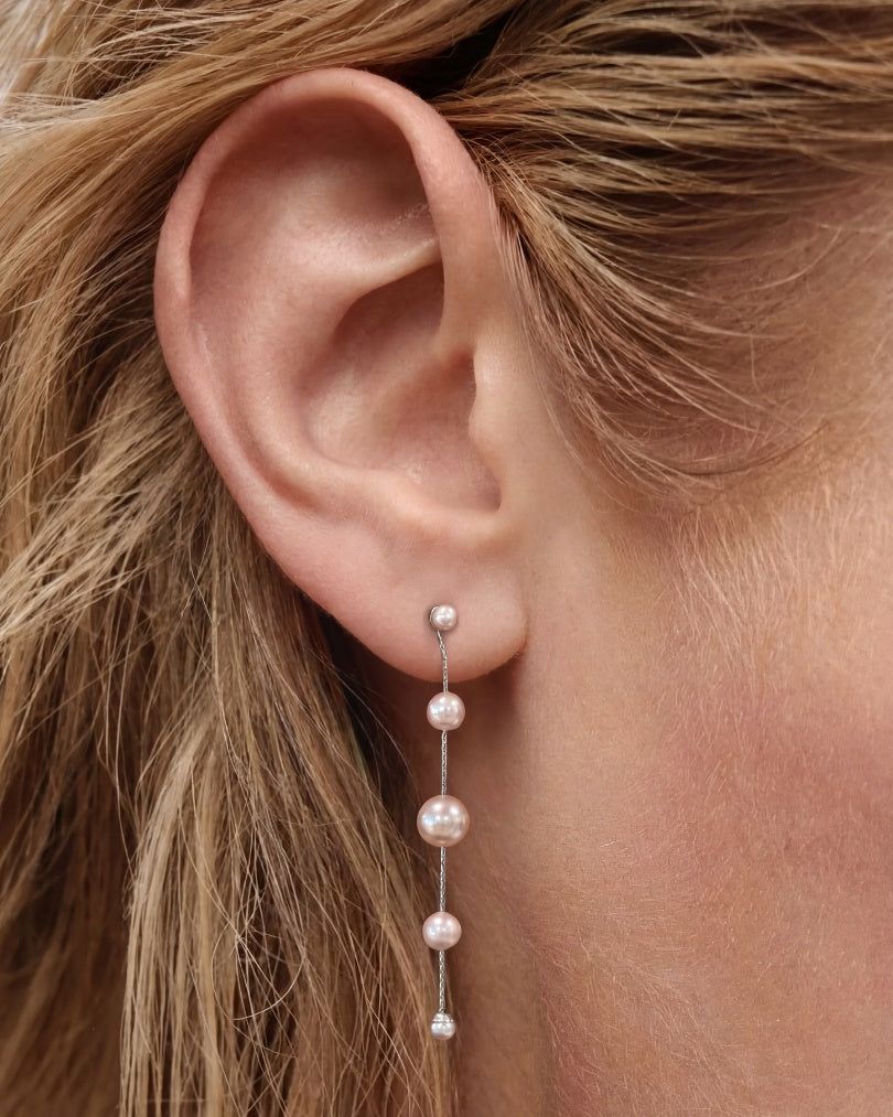 Silberne Dangle-Ohrringe – rosa Perlen