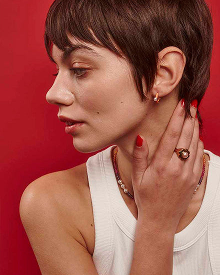 Pendientes Aro y Perla 4mm Naranja Color Pop