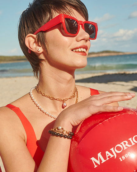 Pendientes Perla 8mm y Circonita Naranja Color Pop