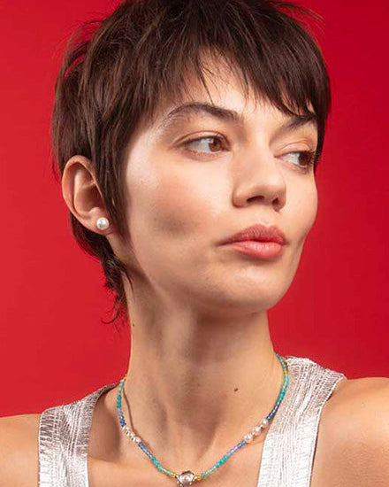 Pendientes Perla 8mm y Circonita Azul Color Pop