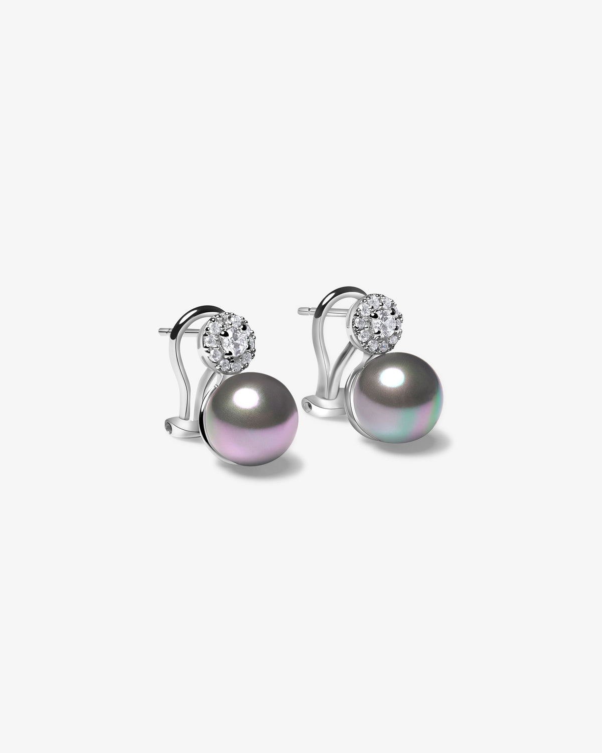 Pendientes de plata con rosetón de circonitas y perla gris Exquisite