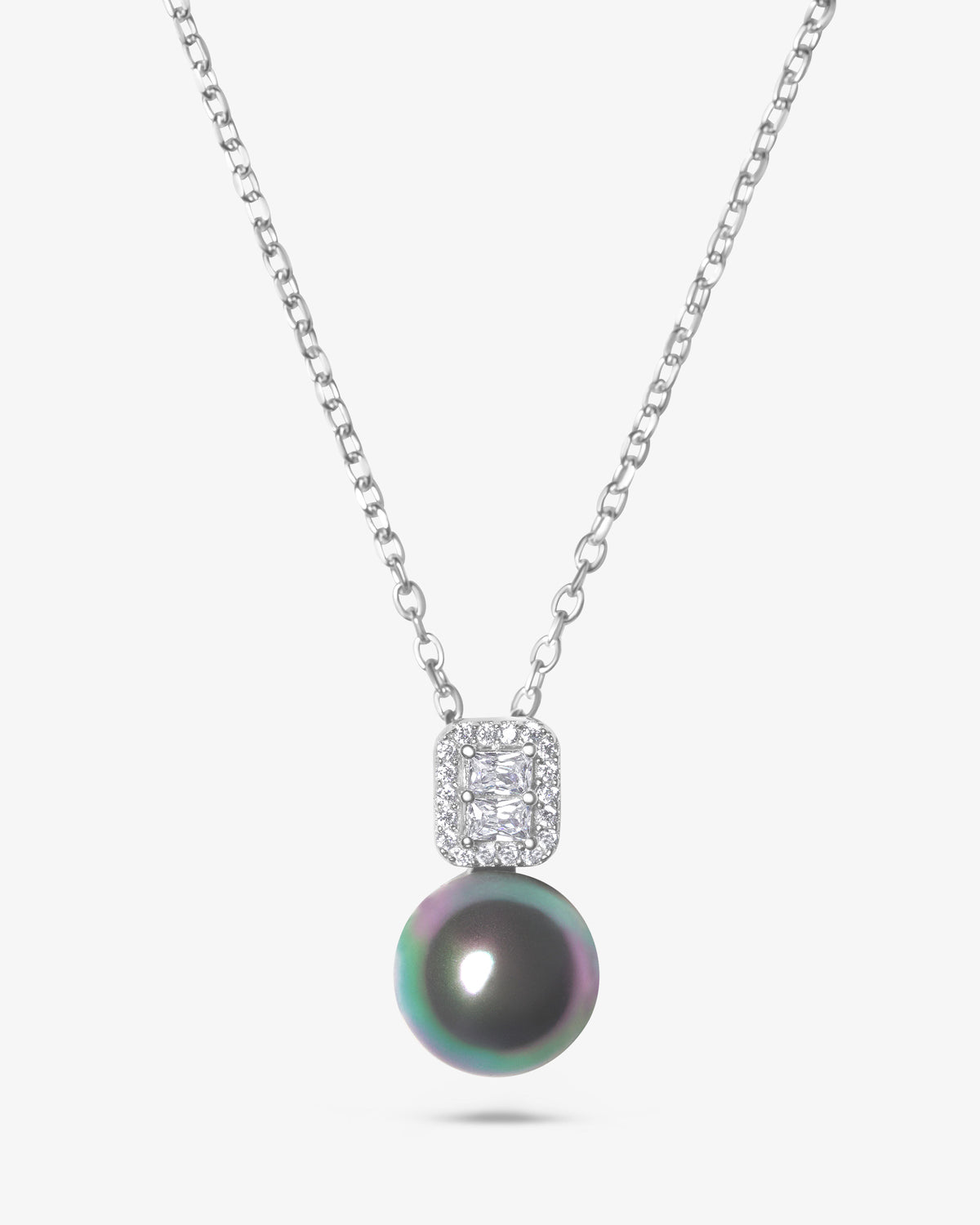 Collar de plata con cuadrado de circonitas y perla gris Exquisite