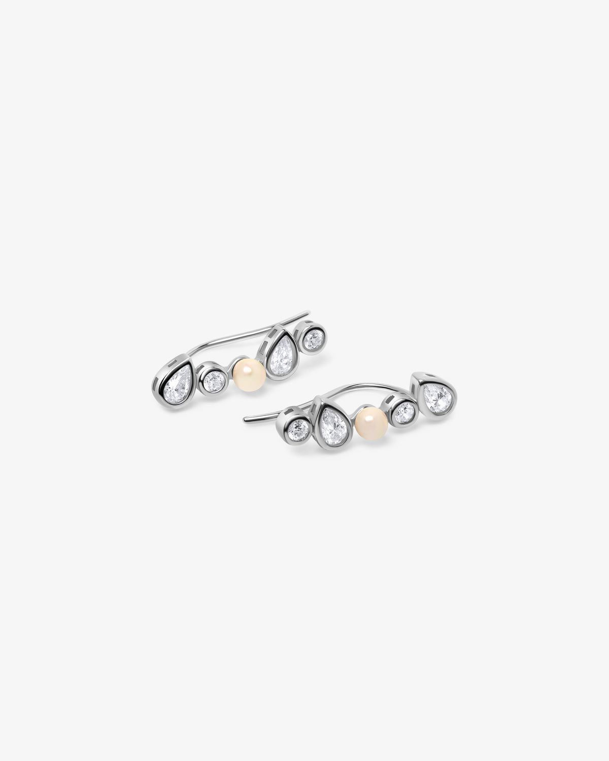 Pendientes trepadores de plata con perlas y circonitas Nova