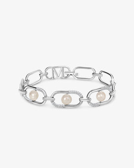 Pulsera de eslabones en plata con perla y logo Libre