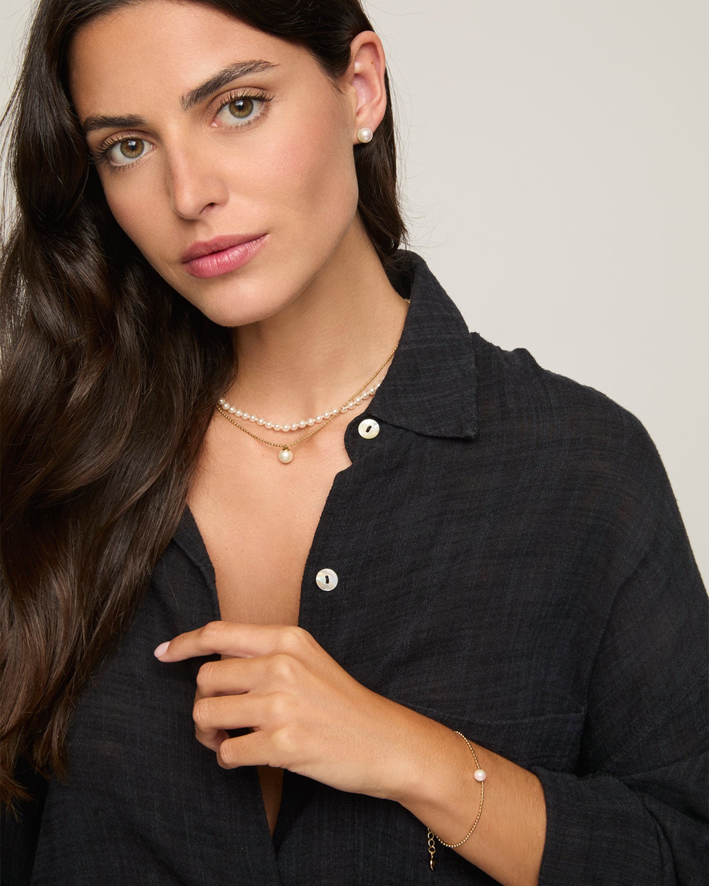 Gold Necklace with Pearl Pendant Tiny Dots