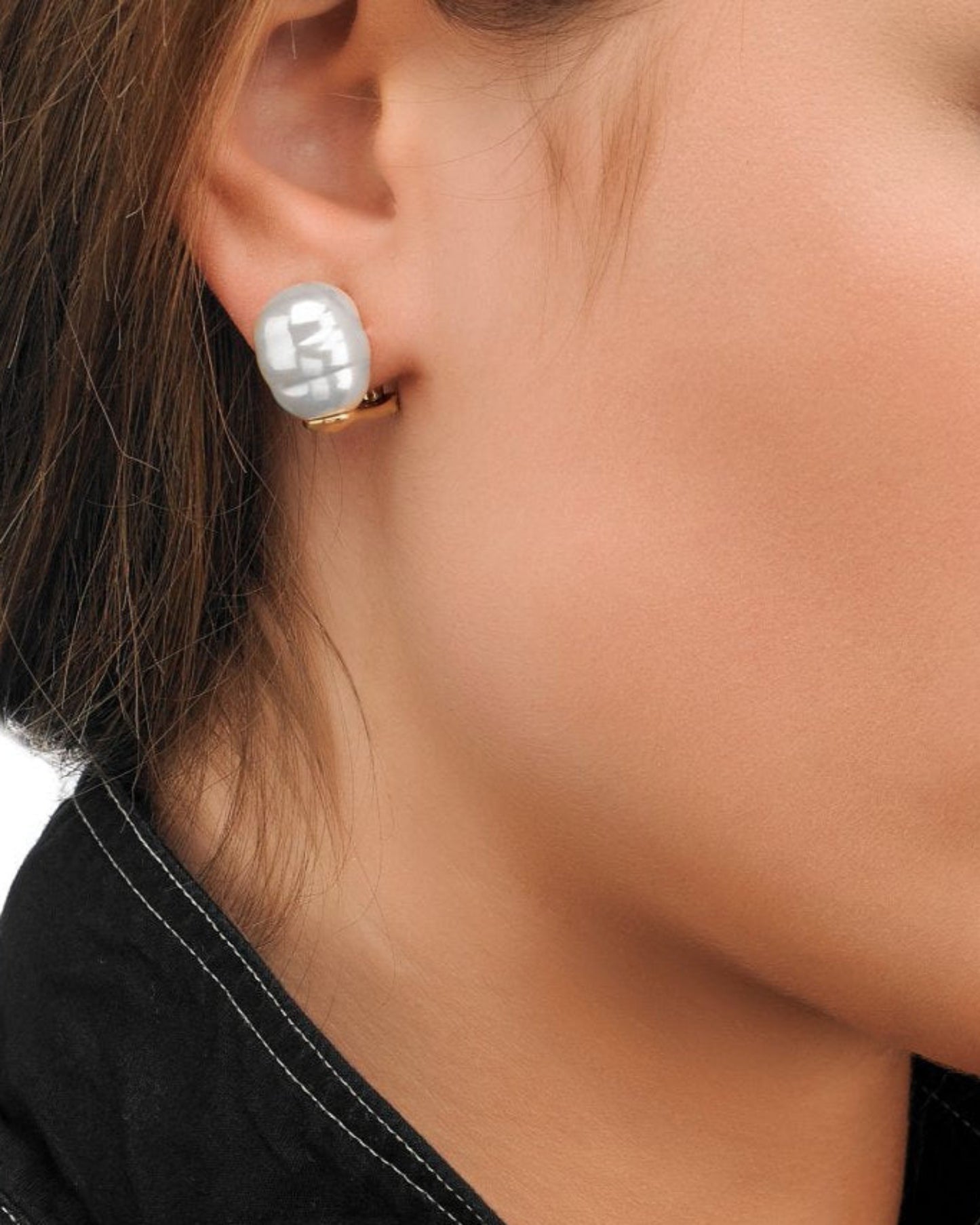 Pearl Earrings Baroque Golden 12mm Agora Omega Clasp Agora