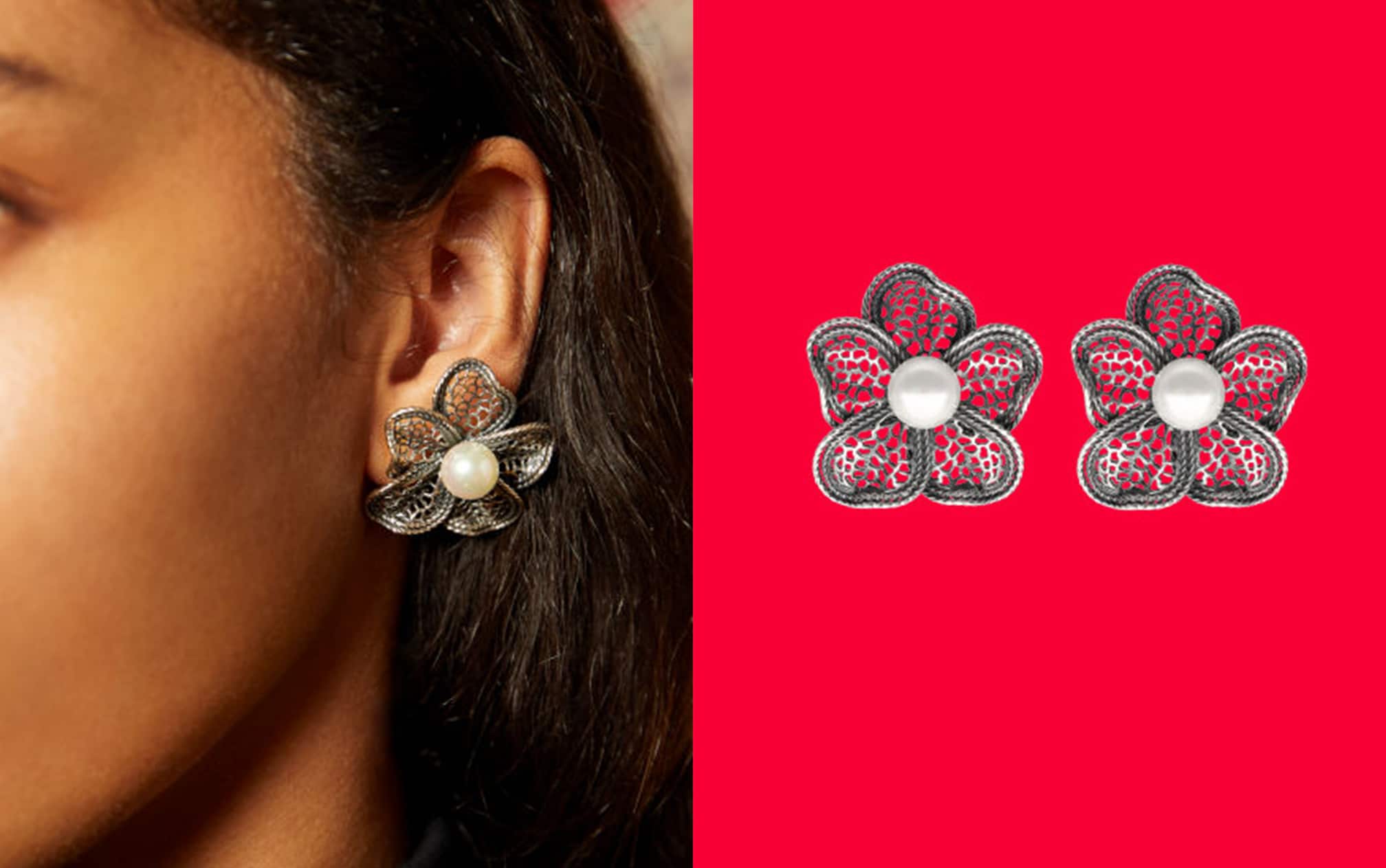 Pearl filigree flower earrings Peregrina
