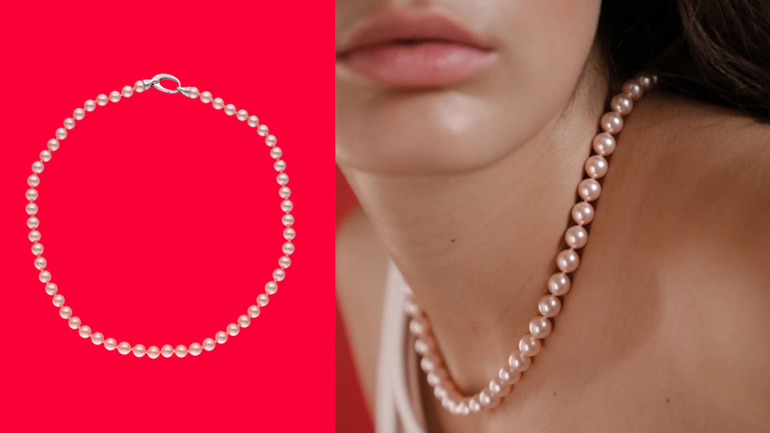 lyra pearl necklace with pink pearls