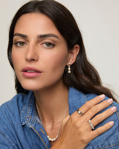 Long Silver Pearl Earrings Petit 