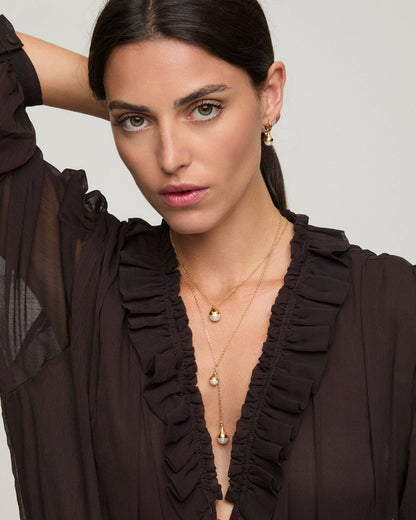 Necklace with Gold Pendant and 10mm Pearl Drop