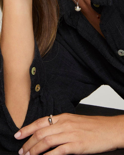 Silver Ring and Half Pearl 4mm Drop