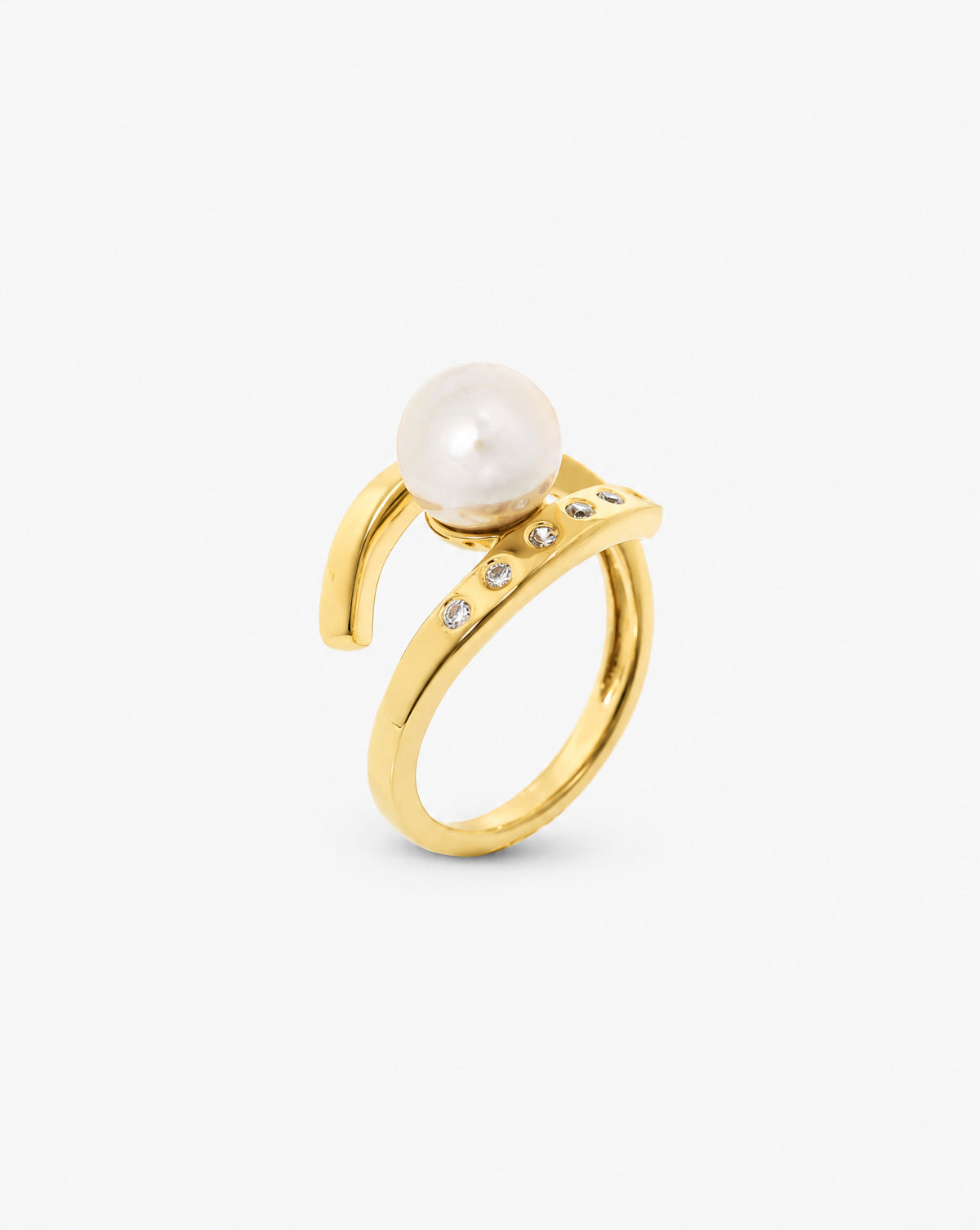 Anillo Perla 8mm y Circonitas Dorado Selene