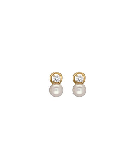 Pearl Earrings and Zirconia Golden 8mm Omega Clasp Selene