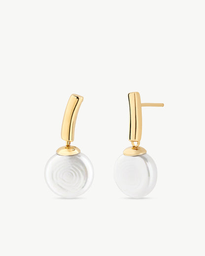 Pearl Earrings 10mm Flat Golden Espiga