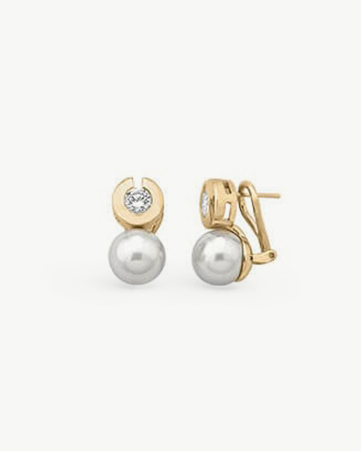 Pearl and Zirconia Earrings 10mm Golden Exquisite