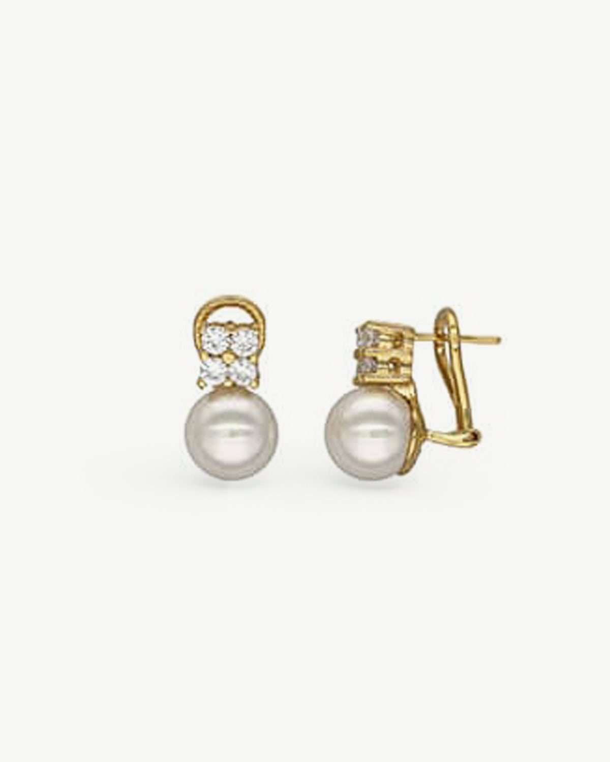 Pearl Earrings 10mm with 4 Golden Zirconia Selene