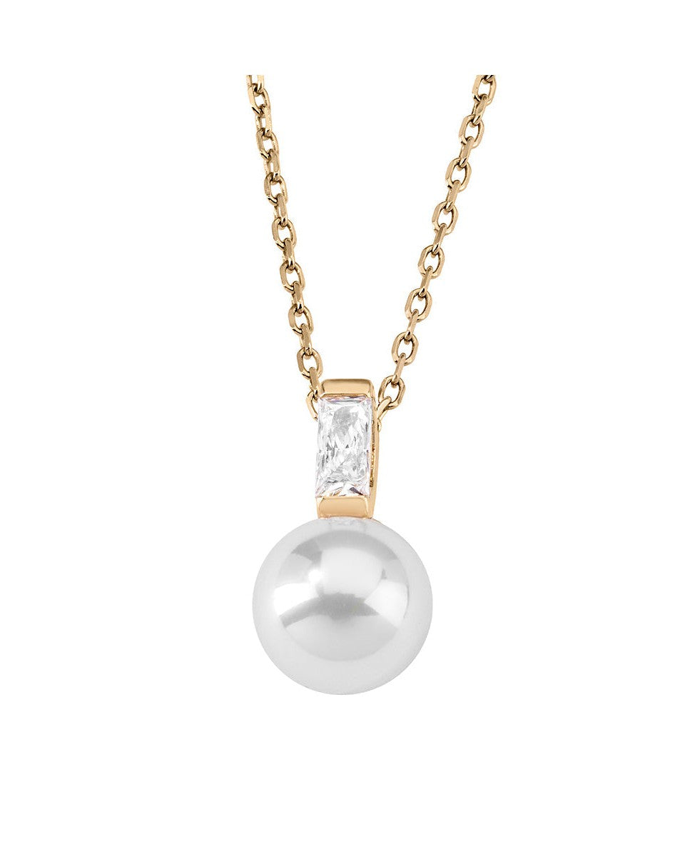Anhänger mit 8mm Perlenkette und goldenen Zirkonia Selene