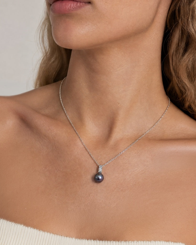 Necklace, Grey Pearl and Zircon, Selene 