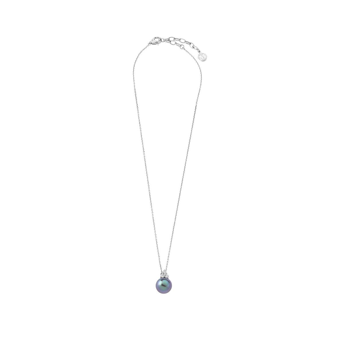 Collar Perla 12mm Gris y 3 Circonitas Selene