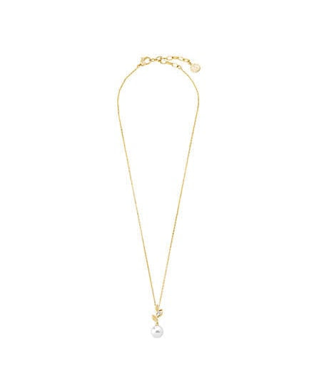 Leaf Necklace with Pearl 10mm and Zirconia Gold Selene
