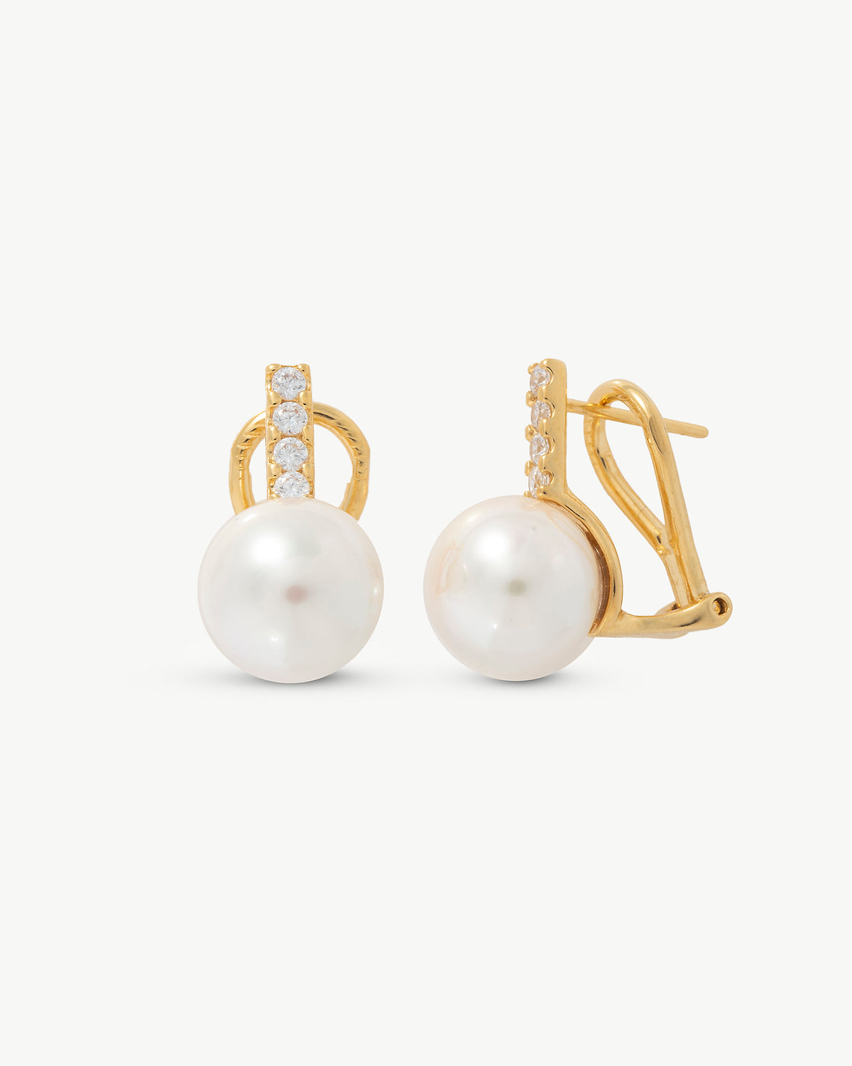 Pearl Stud Earrings 10mm with 4 Zirconia Golden Selene