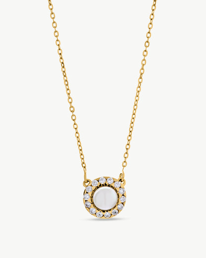 Pearl and Zirconia Pendant Necklace Golden Cometa