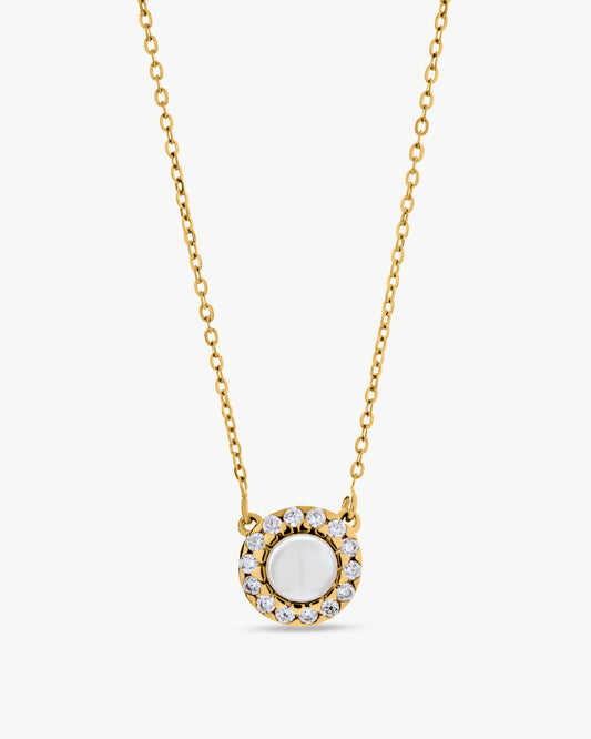 Pearl and Zirconia Pendant Necklace Golden Cometa