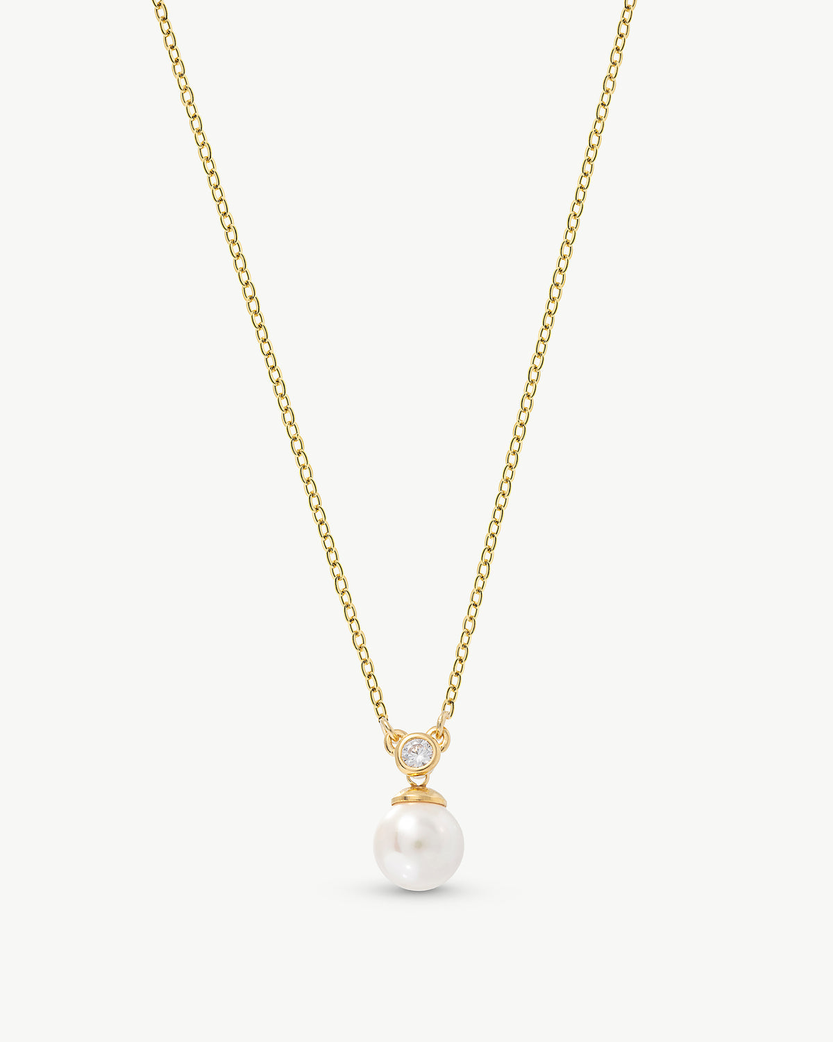 Anhänger mit 8mm Perlenkette und runden Zirkonia Gold Selene