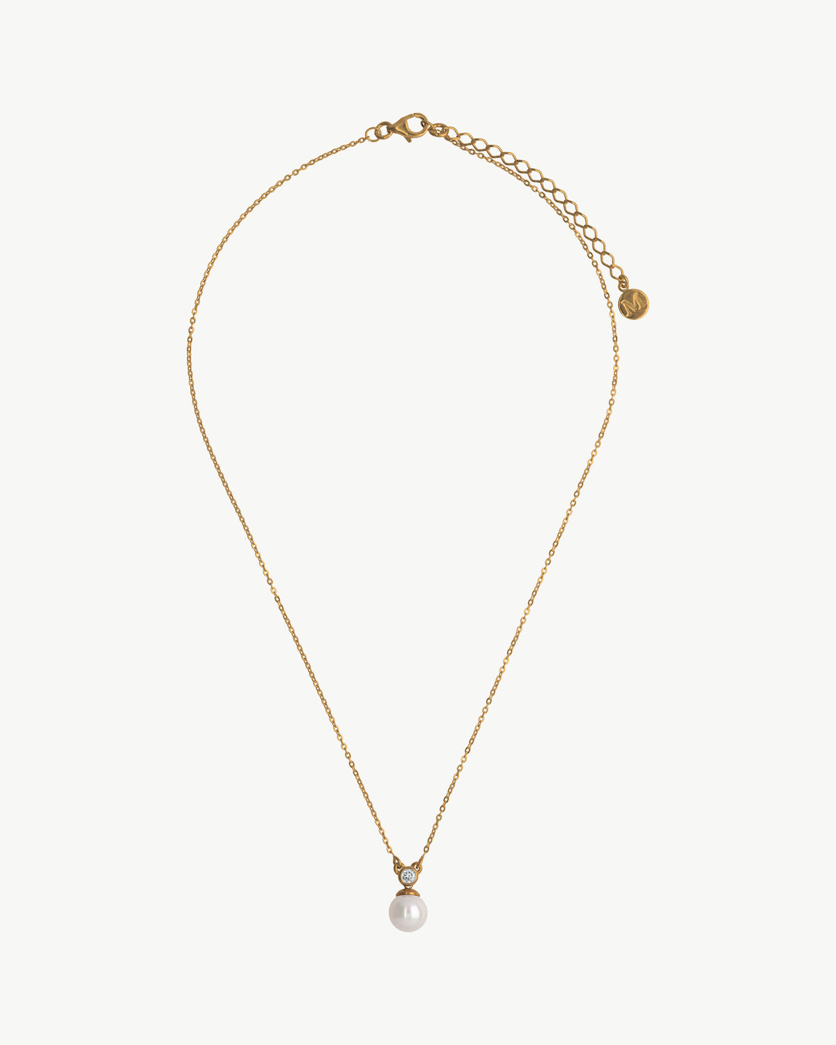 Anhänger mit 8mm Perlenkette und runden Zirkonia Gold Selene