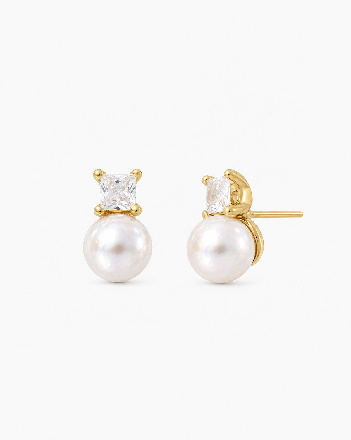 Pearl Earrings 8mm Golden with Square Zirconia Selene