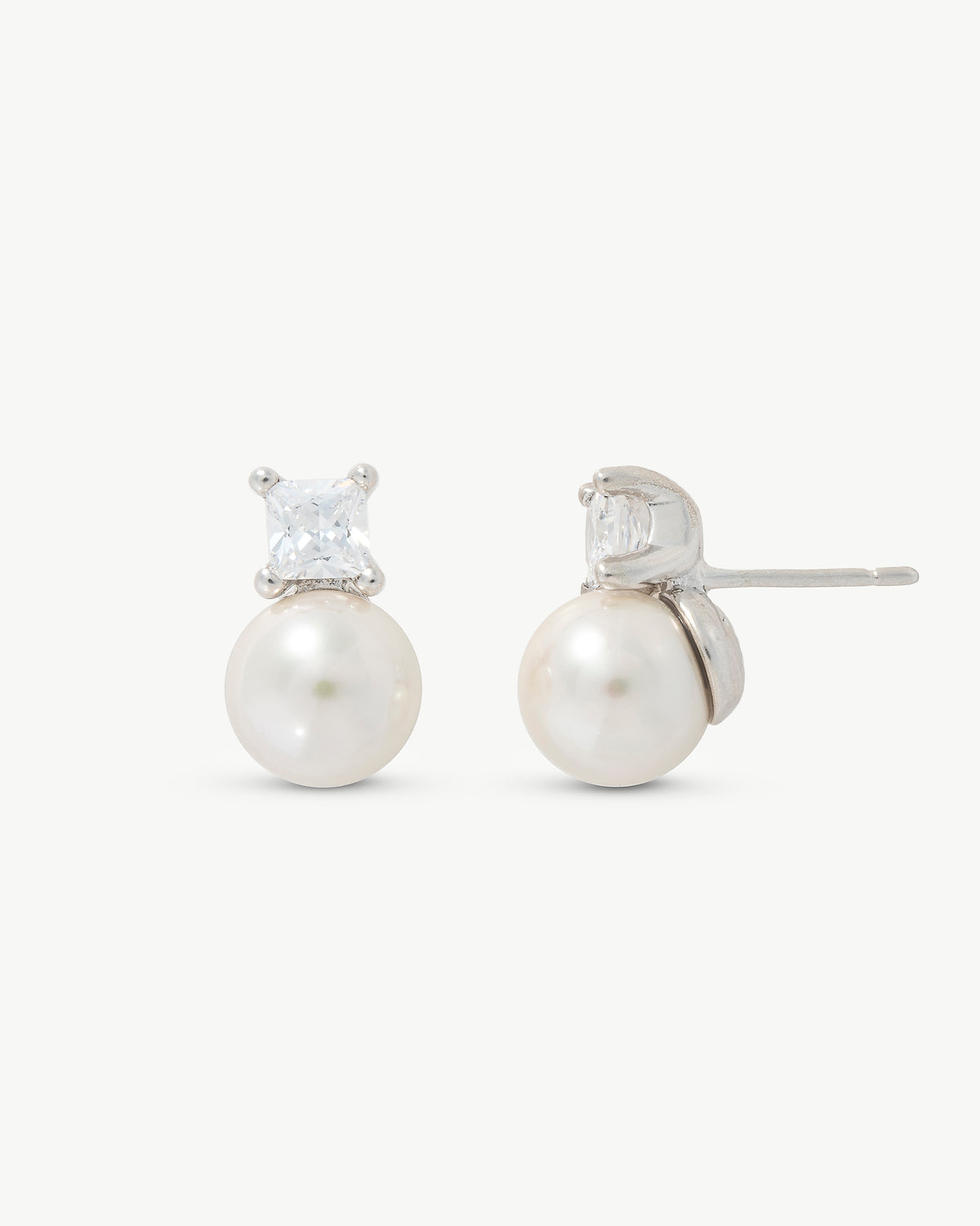 Pearl Earrings 8mm and Square Zirconia Selene