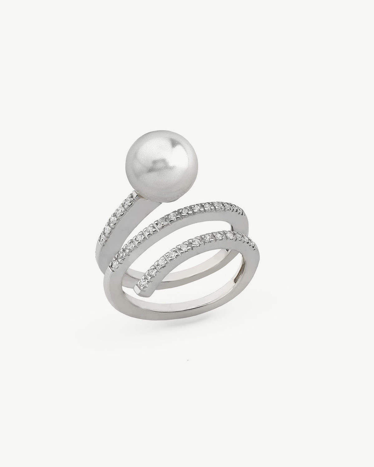Spiralring aus Zirkon und Perlen Scherzo
