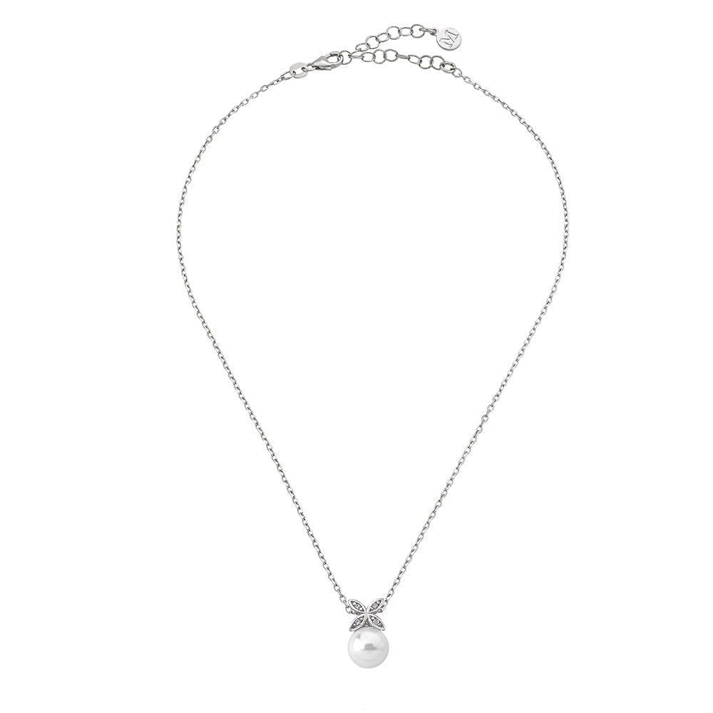Pearl Necklace Flower and Zirconia  Romance