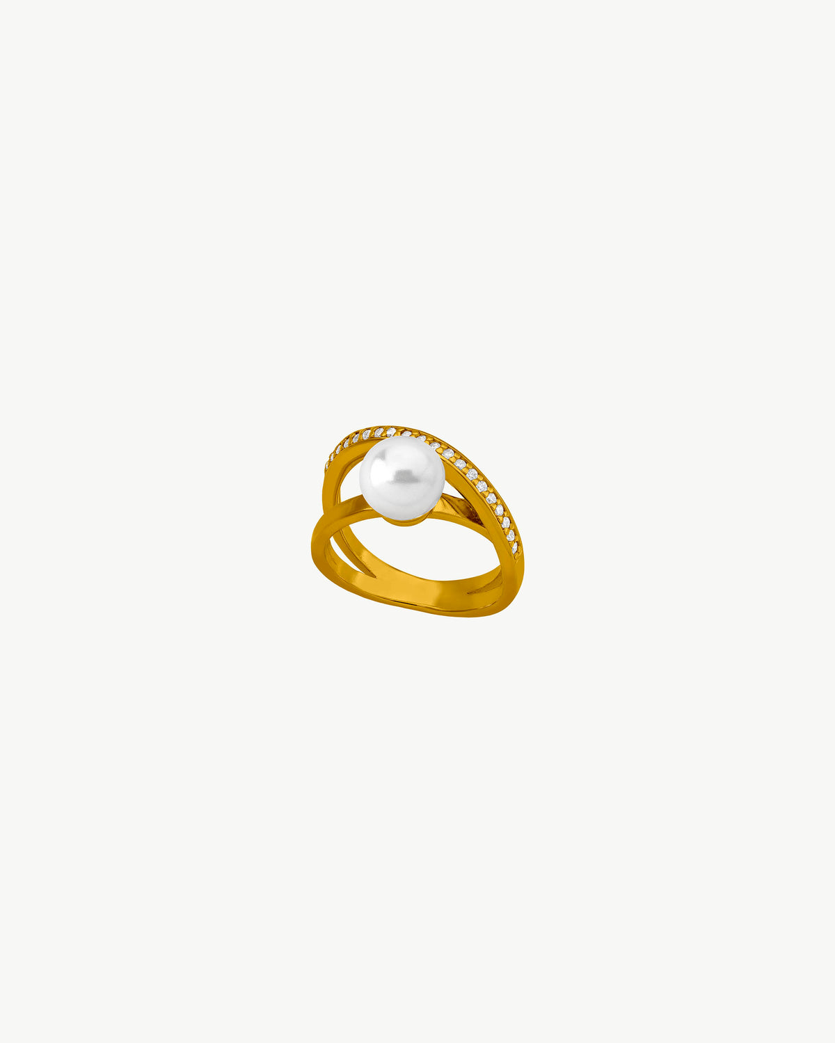 8-mm-Goldring mit Perlen und Zirkonia Exquisite