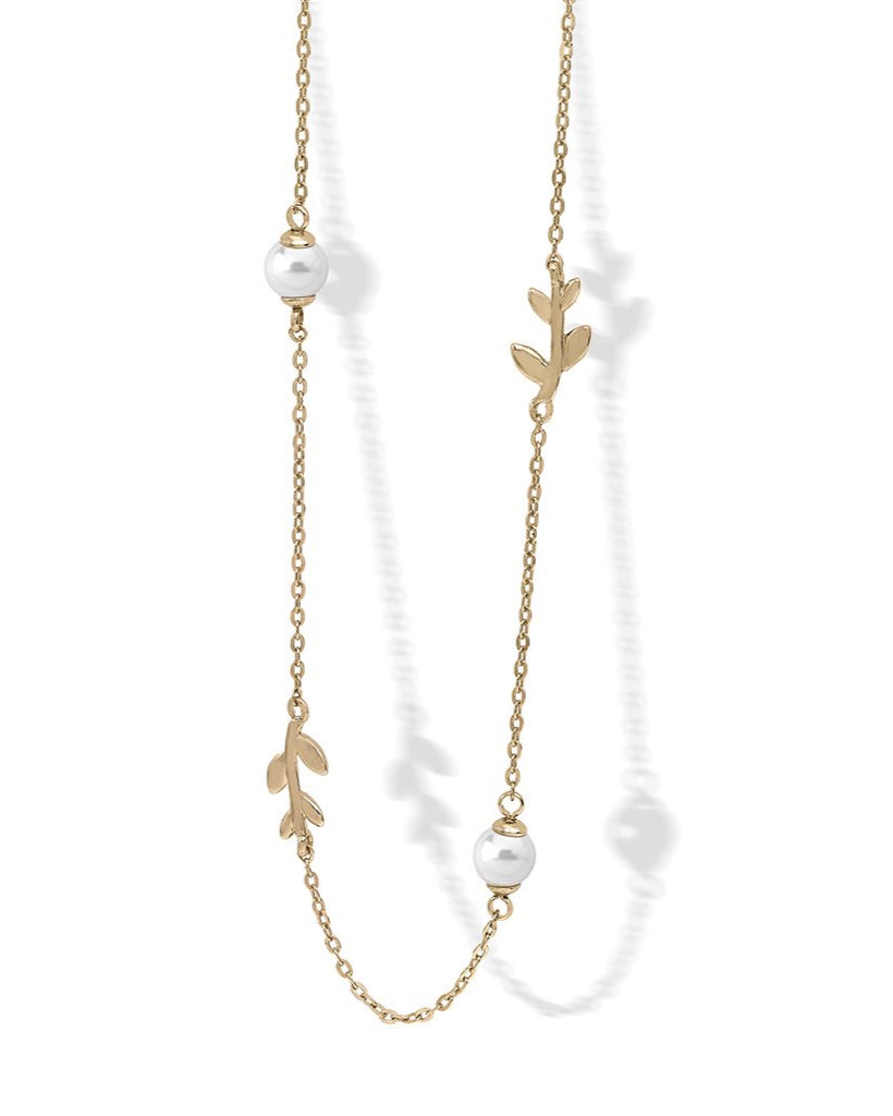 Halskette aus 5 mm großen Perlen und Blättern in Gold Juliette