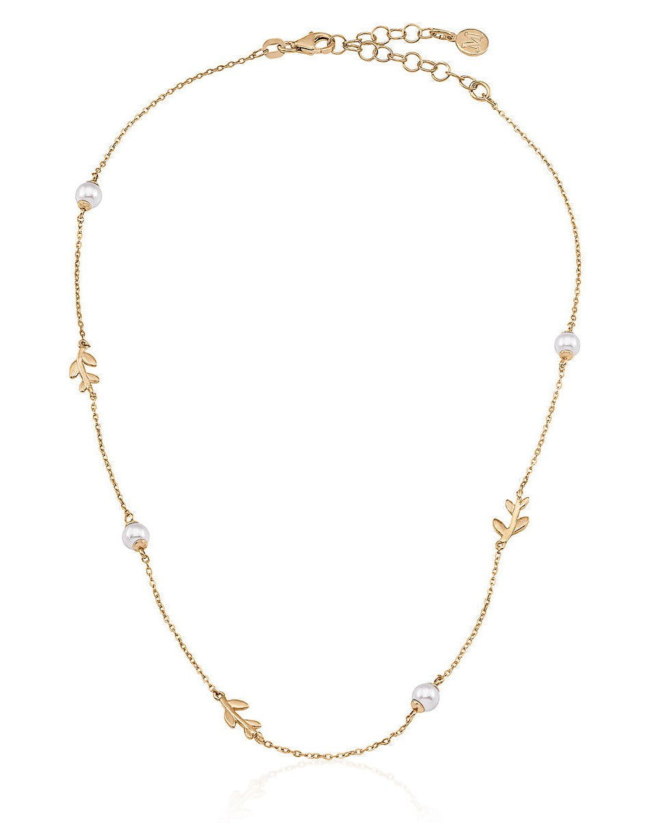 Halskette aus 5 mm großen Perlen und Blättern in Gold Juliette