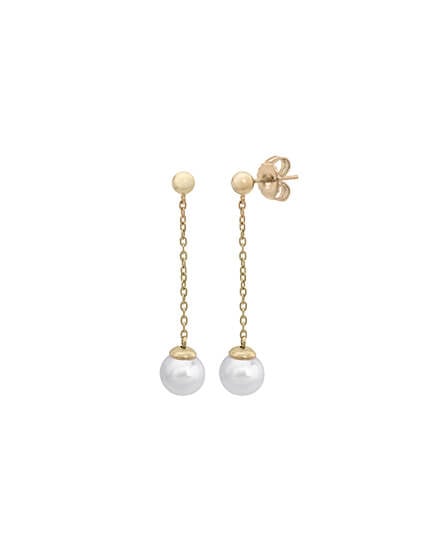 8 mm große Lange Goldene Perlen-Ohrringe Ilusión