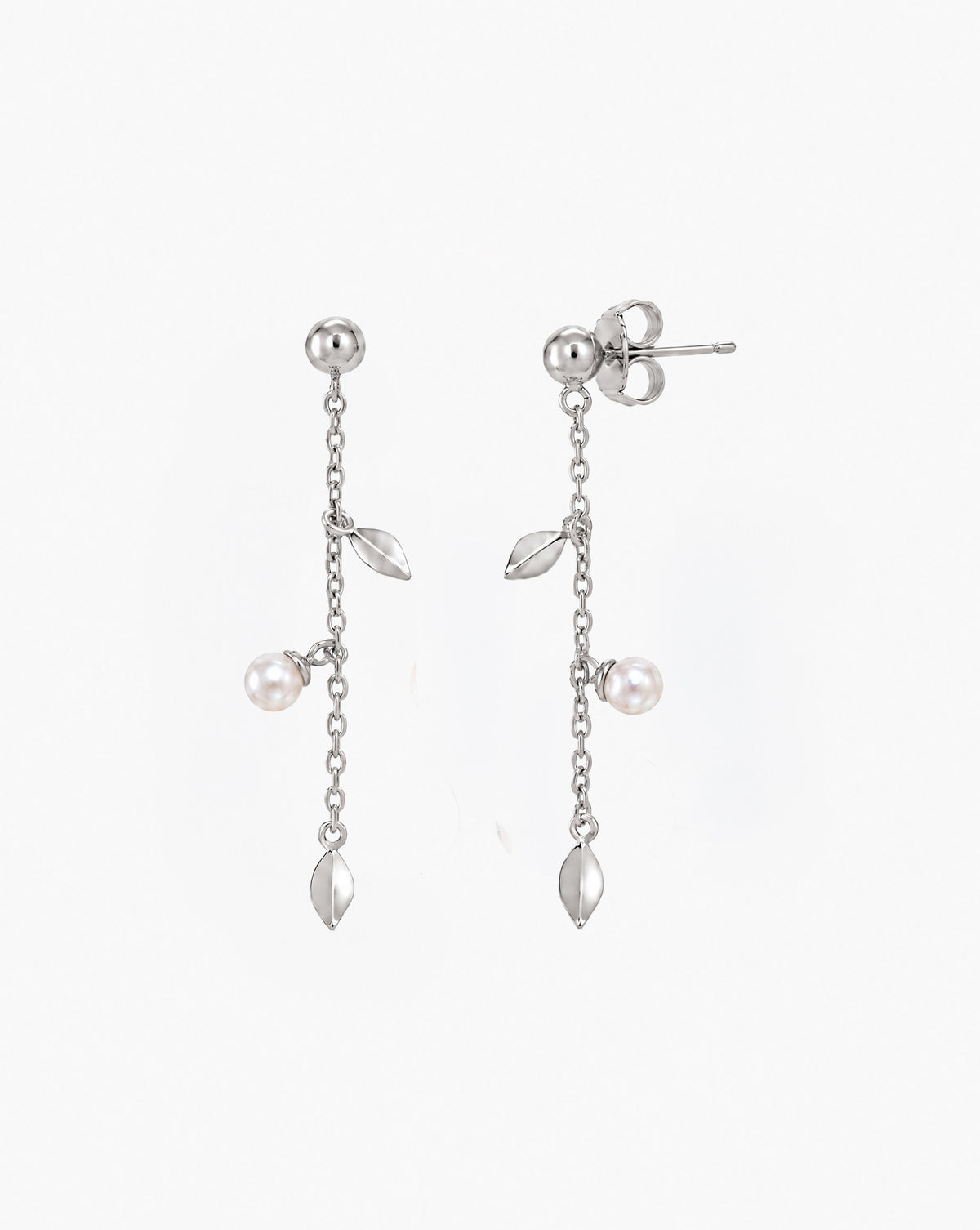 Long Earrings with Leaves and 4mm Pearl Romea