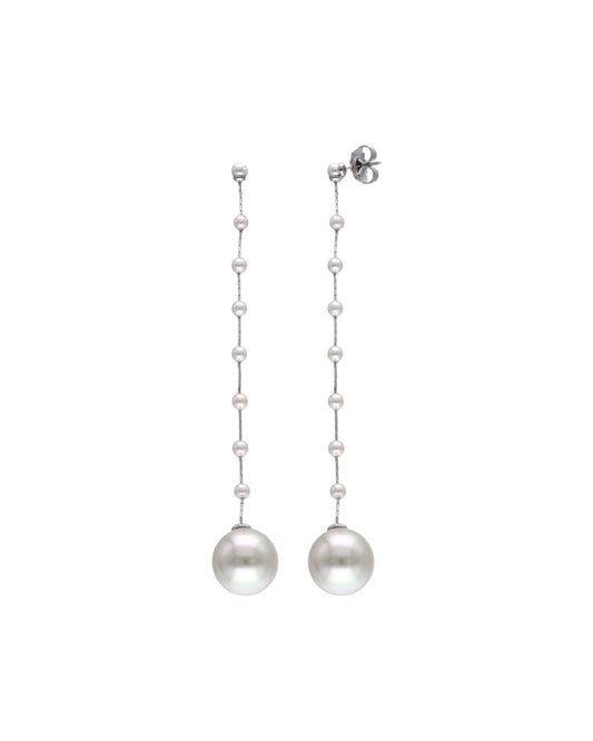 Long Silver Earrings with White Pearl