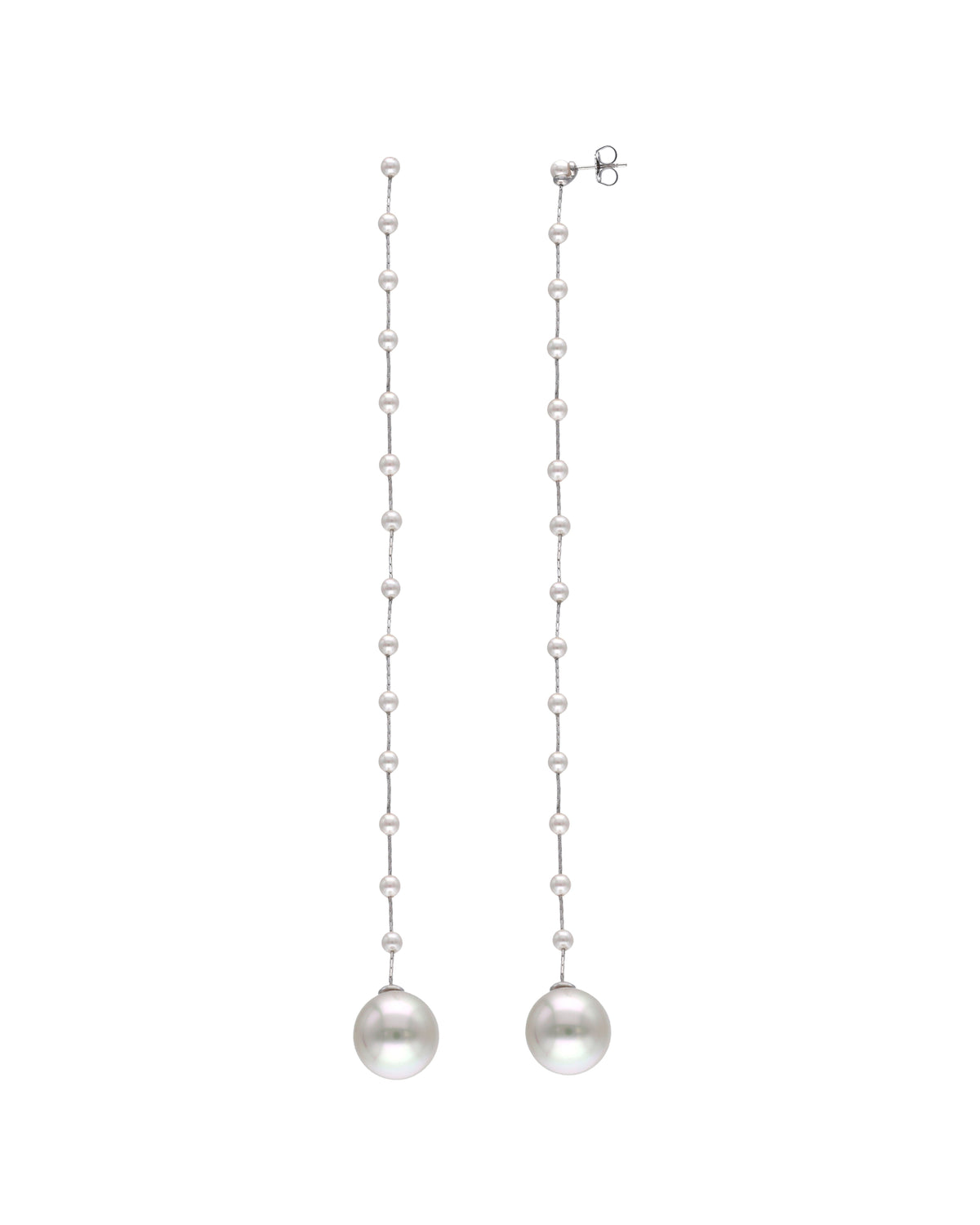 Pendientes extra Largos Cadena de Plata y Perlas