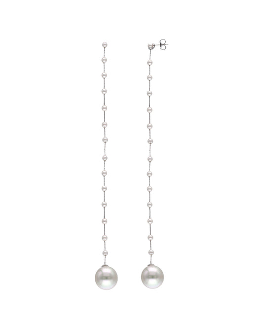 Long Earrings, Silver Chain and Pearls 