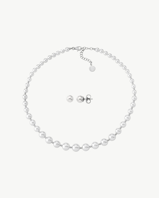 Necklace and Earrings Set Pearls 6 and 10mm White Lyra Degradé