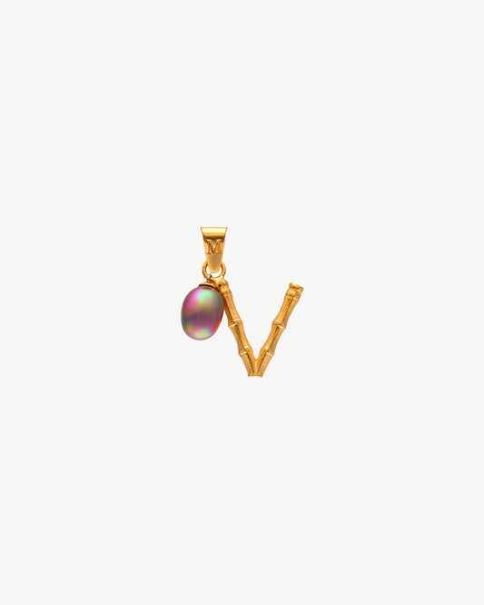 Initial Charm Letter V Pearl Aubergine Iniciales Bambu