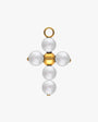 Goldenes Kreuz-Charm, weiße Perle, 6 mm Cruces