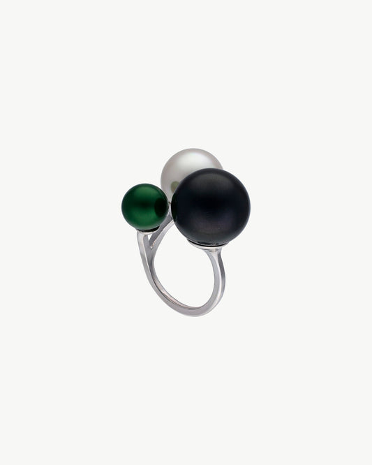 Triple Pearl Ring Black Green and White Twins & Triplets