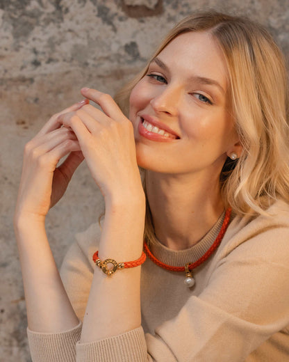 Bracelet Leather Orange Braid
